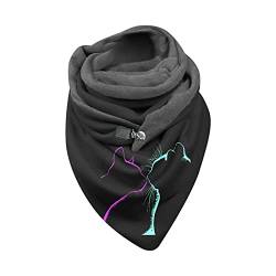 BJJH Outdoor Damen Schal Dreieckschal Baumwolle mit Knopf Herbst Winter Warm Nackenschutz Wickelschal Lustig Katzenmotiv Scarf Halstuch Frauen Mädchen, Schwarz, Einheitsgröße von BJJH Outdoor