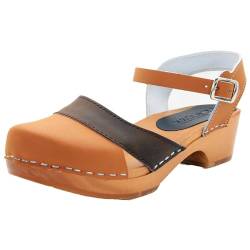 BJORK Swedish Comfort Damen Mila Low Heel Wood Clog Sandalen, Braun Combo, 41/42 EU von BJORK Swedish Comfort