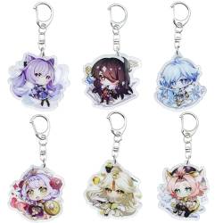 BJPERFMS Genshin Impact Schlüsselanhänger, 6 PCS Genshin Keychain, Genshin Impact Anhänger, Genshin Impact Schlüsselbund, Cosplay Charakter-Anhänger, Schlüsselanhänger Charme, für Schultaschen von BJPERFMS