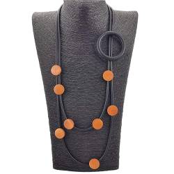 BJQZX Pullover Kette Choker Halsketten Gummi-Jewlery Gothic Pullover Halskette Kreis Zubehör Holz Schmuck Ethnische Kette (Metal Color : Orange) von BJQZX