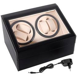 BJTDLLX Automatik Uhrenbeweger Box 4 + 6 Uhrenbox Watch Winder PU Leder Uhrengehäuse mit Leise Motor, für alle Automatikuhren Mechanischen Uhren (Schwarz) von BJTDLLX