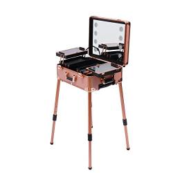 BJTDLLX Kosmetikkoffer Trolley Make Up Koffer Premium Friseurkoffer Kosmetikorganiser Multikoffer, Deluxe Groß Schminkkoffer mit Rollen, Professional Protable Trolley Salon Station (Rose Gold) von BJTDLLX