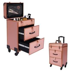 BJTDLLX KosmetikkofferSchminkkoffer Kosmetikkoffer Trolley Upgraded Make Up Koffer mit Griff 4 Universalrollen Schwarz Trolley Salon Station für Reisen (Gold) von BJTDLLX