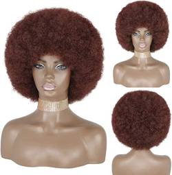 Perücken Perücke Natürliche Weiche Afro Perücke 70er Jahre Für Frauen Afro Kinky Curly Hair Perücken Natürliche Kurze Afro Curly Perücke Täglichen Party (Color : Brown, Size : A) von BKALIT
