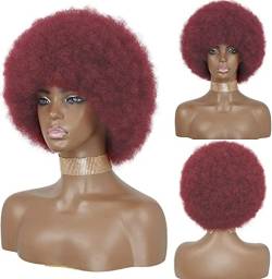 Perücken Perücke Natürliche Weiche Afro Perücke 70er Jahre Für Frauen Afro Kinky Curly Hair Perücken Natürliche Kurze Afro Curly Perücke Täglichen Party (Color : Rood, Size : A) von BKALIT
