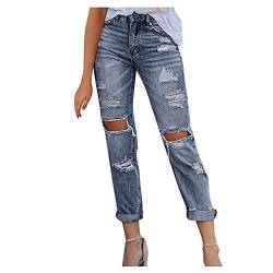 Damen Slim-Fit Jeans Hosen, Damen Mode Loch Denim Pants, Sexy Hohe Taille Retro Denim Hosen für Frauen, Freizeitkleidung (Blue-B, L) von BKBP