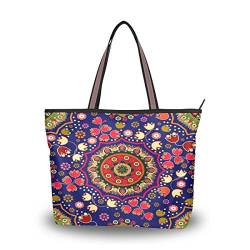 BKEOY große Damen-Handtasche, Schultertasche, Laptoptasche, bunte Blume, Mandala, Einkaufstasche, Organizer, Gepäck, Mehrfarbig - multi - Größe: Large von BKEOY