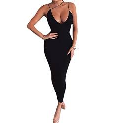 Ärmellos Kleid Damen Spaghetti-Träger Kleider V-Ausschinitt Abendkleider Bodycon Bleistiftkleid Pencil Kleid Asymmetrischer Partykleider Cocktailkleid Wickelkleid Slim Fit Stretch Vintage Sexy von BKEPDY