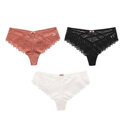 BKEPDY 3 Stück Pack Unterhosen Damen Spitze Sexy Unterwäsche für Frau Weiche und Bequem Slip Boxershorts Hipster Panties Dessous Mehrpack Spitze Tanga (L) von BKEPDY