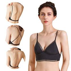 BKEPDY Damen BH mit Tiefem Rücken für Frauen Deep V Multiway Plunge Bra Push-Up BH Unterwäsche Rückenfreier BHS Unterwäsche Abnehmbar Wandelbarer Träger (Schwarz M (34/75ABC)) von BKEPDY