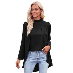 BKEPDY Damen Blusen CasualLangarm Oberteile Elegant Business Chiffonbluse Schluppenshirt Stehkragen mit Rüschen Langarmshirts Knöpfen Festlich Tops (Schwarz L) von BKEPDY