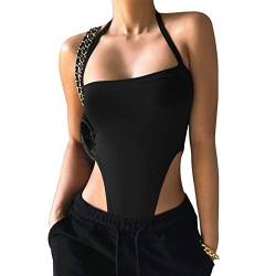 BKEPDY Damen Body Damen Elegant Sexy Bodysuit Ärmellos Bodies Oberteil Overall Sexy Unterziehbody Blusebody Elegant Schmal Bodys Tops Sexy (Schwarz L) von BKEPDY