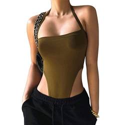 BKEPDY Damen Body Damen Elegant Sexy Bodysuit Ärmellos Bodies Oberteil Overall Sexy Unterziehbody Blusebody Elegant Schmal Bodys Tops Sexy (dunkelgrün M) von BKEPDY