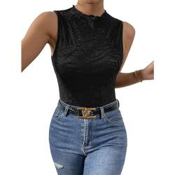 BKEPDY Damen Body Elegent Sexy Ärmellos Rollkragen Damenbody Bodysuit Jumpsuit Oberteil Sommer Overall Tank Top Unterzieh-Body Bluse Tops von BKEPDY