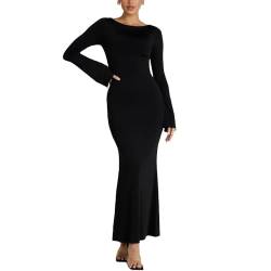 BKEPDY Damen Langarm Maxikleid Sexy Lounge Partykleid Cocktailkleid Bodycon Elegant Wickelkleid Lounge Festliche Vintage Kleider Lang Slip Kleid Abendkleid Ballkleid von BKEPDY