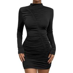 BKEPDY Damen Lange Ärmel Kleid Sexy Rippenstrick Midikleid Partykleid Bodycon Slim Fit Kleider Winter Kleid Elegant PulloverKleid(S) von BKEPDY