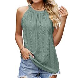 BKEPDY Damen Neckholder Sommer Spaghetti Tops Ärmellose Tank Tops Racerback Rundhals Basic Slim Fit Shirts Elegant Oberteile Ribbed Knit Cami Top Sexy (Grün M) von BKEPDY