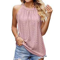 BKEPDY Damen Neckholder Sommer Spaghetti Tops Ärmellose Tank Tops Racerback Rundhals Basic Slim Fit Shirts Elegant Oberteile Ribbed Knit Cami Top Sexy (Rosa XL) von BKEPDY