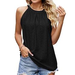 BKEPDY Damen Neckholder Sommer Spaghetti Tops Ärmellose Tank Tops Racerback Rundhals Basic Slim Fit Shirts Elegant Oberteile Ribbed Knit Cami Top Sexy (Schwarz L) von BKEPDY