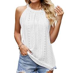 BKEPDY Damen Neckholder Sommer Spaghetti Tops Ärmellose Tank Tops Racerback Rundhals Basic Slim Fit Shirts Elegant Oberteile Ribbed Knit Cami Top Sexy (Weiß L) von BKEPDY