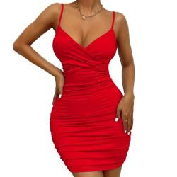 BKEPDY Damen Sexy Kleid Bodycon Ohne Ärmel Minikleid Bodycon Partykleid Tiefer V-Ausschnitt Elegant Bleistiftkleid Cocktailkleid Spaghettiträger Sommerkleid Club Oberteile von BKEPDY