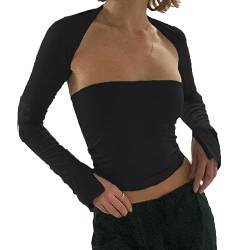 BKEPDY Damen Sexy Langarm Crop Top Y2K Slim Fit Langarmshirt Cut Outs Basic Einfarbig Elegant Cropped Tee Oberteil Bluse Aesthetic Clothes Outfit von BKEPDY