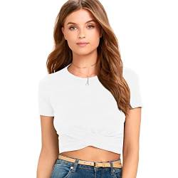 BKEPDY Damen T-Shirt Kurze Oberteile Damen Sommer Frau Unifarben T Shirt Damen Kurzarm Rundhalsausschnitt Kurze Ärmel Tshirt Casual Crop Top Rundhals Klamotten Teenager Mädchen (weiß M) von BKEPDY