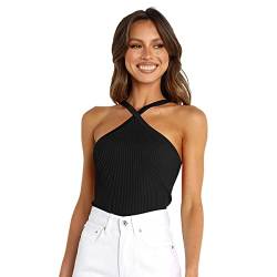 BKEPDY Damen Tank Top Sexy Sommer Ärmellos Crossover Crop Top Y2K Ärmellos Blusentop Sexy Weste Shirt Strand Vest Top Bluse Basic Tunika Casual Slim Shirt (L) von BKEPDY