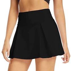 BKEPDY Damen Tennisrock Hohe Taille Tennis Skort mit Hose Faltenrock Kurz Hosenrock Tennis Golf Sport Workout Running Rock Sommerrock Minirock für Radfahren Wandern Laufen (Schwarz L) von BKEPDY