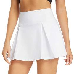 BKEPDY Damen Tennisrock Hohe Taille Tennis Skort mit Hose Faltenrock Kurz Hosenrock Tennis Golf Sport Workout Running Rock Sommerrock Minirock für Radfahren Wandern Laufen (Weiß S) von BKEPDY