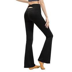 BKEPDY Damen Yogahose Hohe Taille Mikro Schlaghose Damen Blickdicht Bauchkontrolle Slim Fit Sporthose Bootcut Fitness Hosen Sport Leggings Lounge (Schwarz S) von BKEPDY