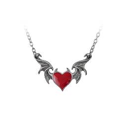 BKEPDY Herzkette Gotisch Halskette Halloween Halskette mit Herz Dämon Flügel Anhänger Halskette Gotisch Halskette Halloween Schmuck Geschenke für Frauen Mädchen (Rot) von BKEPDY