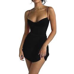 BKEPDY Kurz Sommerkleid Damen Sexy Spaghettiträger Kleid Damen Rückenfrei Bodycon Kleid Ärmelloses Kleid Partykleid Kleider Faszinierend Kleid (Schwarz L) von BKEPDY