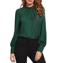 BKEPDY Langarmshirt Damen Bluse Elegant V Ausschnitt Chiffon Bluse Lässige Elegant Lose Einfarbig Shirt Tunika Tops Klassischer Schnitt(S) von BKEPDY