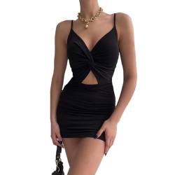 BKEPDY Women's Sexy Mini Dress Criss Cross Bodycon Ruched Halter Neck Party Club Dress Sleeveless Tank Dresses Slim Fit Short Party Club Mini Dress(S) von BKEPDY