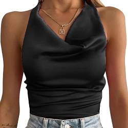 Damen Neckholder Tank Tops Backless Top Rückenfreies Shirt Ärmellose Corset Top Sommer Oberteile Sexy Weste Basic T-Shirt Slim Fit Elegant Shirts Schwarz von BKEPDY