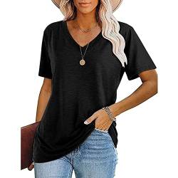 Damen T-Shirt Kurzarm Tshirt mit V-Ausschnitte Einfaches Sommer Tee Shirts Oberteile Tunika Tops Einfarbige Casual Beiläufig Bluse Lose Basic Tops von BKEPDY