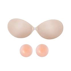 Klebe BH für Damen Trägerlosen Rückenfrei BH Push Up Ohne Träger BH Silikon Wiederverwendbare Brust Lift BH mit 2Pcs Nippel Abdeckungen für Abendkleid und rückenfreie Kleidung von BKEPDY