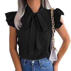 T Shirt Damen Kurze Ärmel Casual Bluse Damen Mittlere Länge Entspannt Gerade Oberteile Freizeit Gerade Tops für Damen (Schwarz S) von BKEPDY