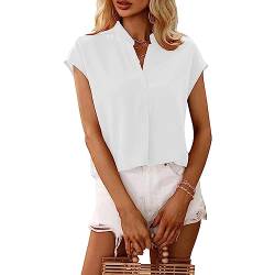 T-Shirt Kurzarm Damen Bluse V-Ausschnitt Ärmel Chiffon Hemd Tshirt Elegant Casual Loose Fit Oberteile Blusen Einfarbig Shirt Sommer von BKEPDY