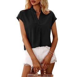 T-Shirt Kurzarm Damen Bluse V-Ausschnitt Ärmel Chiffon Hemd Tshirt Elegant Casual Loose Fit Oberteile Blusen Einfarbig Shirt Sommer von BKEPDY