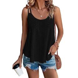 Tank Top Damen Spaghetti Tops Sexy Ärmelloses Elegant Camisole Doppeltes Riemenoberteil Sommer Unterhemd Entspannt Basic Cami Shirts(Schwarz M) von BKEPDY