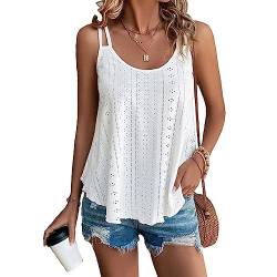 Tank Top Damen Spaghetti Tops Sexy Ärmelloses Elegant Camisole Doppeltes Riemenoberteil Sommer Unterhemd Entspannt Basic Cami Shirts(Weiß M) von BKEPDY