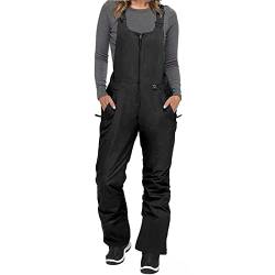 Isolierte Latzhose für Damen und Herren, Ski- und Latzhose, Overall, Winter, Einteiler, Ski-Lätzchen, Hose, wasserdicht, Snowboard-Overall, damen-schwarz, 52 von BKPAPTXY