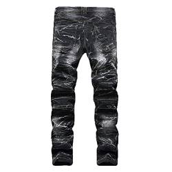 BKSCAYXS Baggy Destroyed Jeans Herren Lockere Hosen Hohem Bund Leggings Elegant Hausanzug Weitem Bein Strandhose Bunte Patchwork-Streifen Löchern Denim Mit Taschen von BKSCAYXS