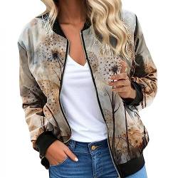 BKSCAYXS Damen Reißverschluss Langarm Print Casual Freizeitjacke Baseball Uniform dünne Jacke Blumenmuster Herbst Bomberjacke Stehkragen Outwear Kurz Coat Frühling Leicht Leichte Sommer Mantel von BKSCAYXS