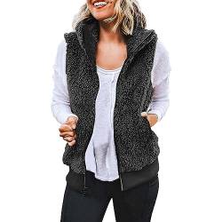 BKSCAYXS Damen Westen Lässige Fleeceweste Plüschweste Kunstfell Teddy Fleece Weste Outwear Herbst Winter Teddyweste Mit Reißverschluss Plüschjacke Kuschelig Casual Wintermantel von BKSCAYXS