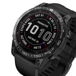 BKUANE Metall-Styling-Lünettenring, für Garmin Fenix 7, 7X, 5, 5Plus, 6, 6X, Smartwatch-Abdeckung, selbstklebende Schutzhülle, Stoßstangenring, Edelstahlabdeckung (Farbe: Schwarz, Größe: 22 mm für von BKUANE