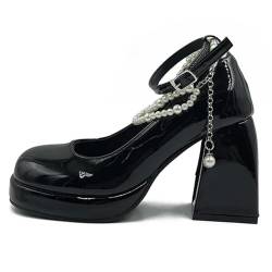 Y2K Chunky Platform High Heels Pumps Women Summer Fashion Patent Leather Black White Lolita Shoes Woman Pearl Ankle Straps Pumps von BKYWJTR6