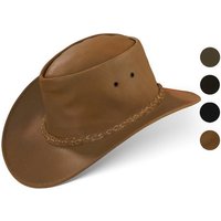 BLACK FOREST FOX Cowboyhut MELBOURNE Unisex Cowboy Western Wickel Leder Hut Beige Brown Größe S von BLACK FOREST FOX